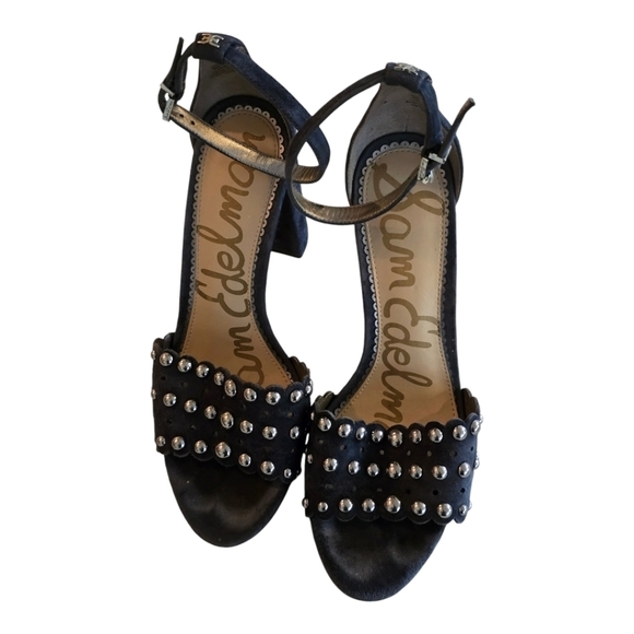 Anthropolo Sam Edelman Strap Heel Women Yaria Blue Leather Studded Ankle… - Picture 3 of 16